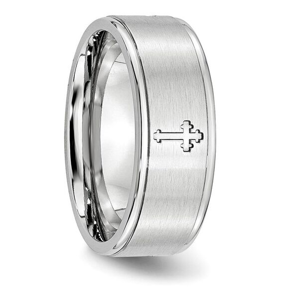 Chisel Cobalt Satin & Polished Ridged Edge 8mm Band